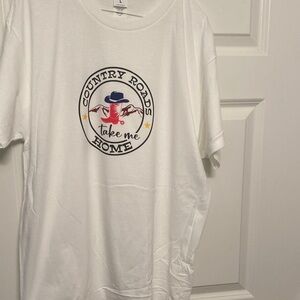 White Graphic T-Shirt with Country Roads Design
